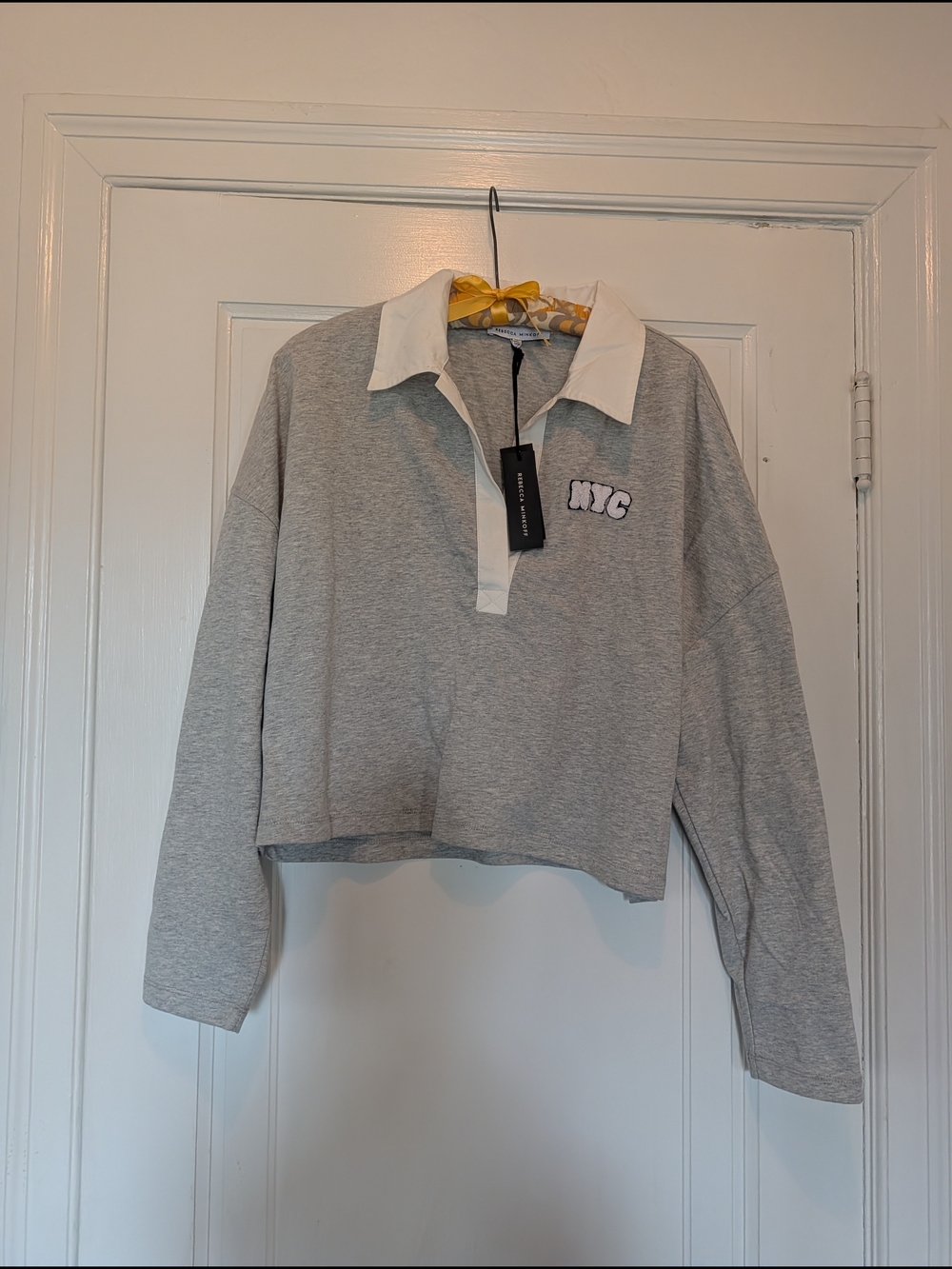 Rebecca Minkoff Cropped NYC Polo Sweater - Gray with White Collar